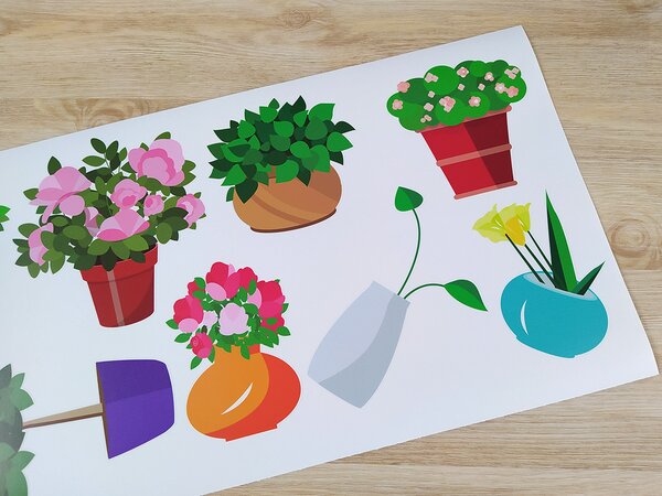 Nalepte.cz Farebné kvetináče textilní prelepiteľné nálepky na stenu arch 46 x 23 cm