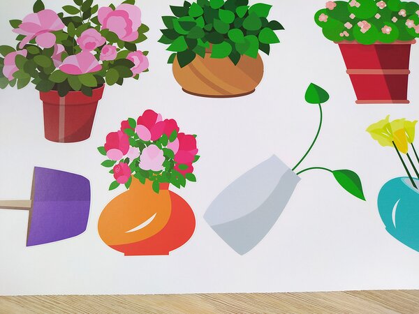 Nalepte.cz Farebné kvetináče textilní prelepiteľné nálepky na stenu arch 46 x 23 cm