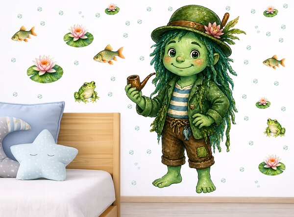 Nalepte.cz Vodník textilní prelepiteľná nálepka na stenu hárok 48 x 75 cm