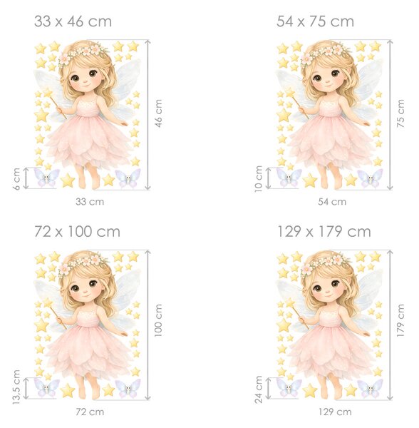 Nalepte.cz Víla s kúzelnou paličkou textilní prelepiteľná nálepka na stenu arch 33 x 46 cm