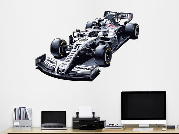Nalepte.cz Biela formula F1 textilní prelepiteľná nálepka na stenu arch 25 x 17 cm