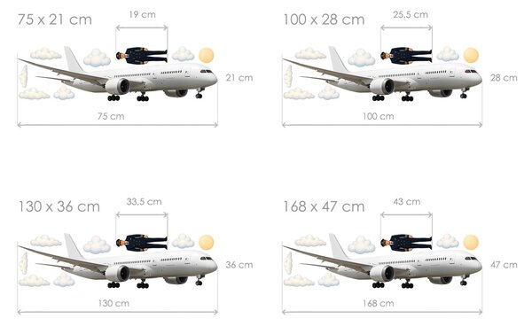 Nalepte.cz Lietadlo Boeing textilní prelepiteľná nálepka na stenu arch 75 x 21 cm