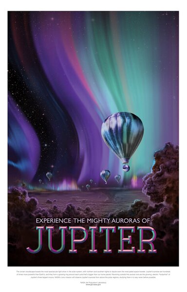 Ilustrácia Jupiter (Retro Planet & Moon Poster) - Space Series (NASA)