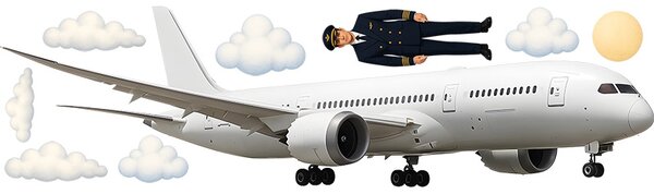 Nalepte.cz Lietadlo Boeing textilní prelepiteľná nálepka na stenu arch 75 x 21 cm