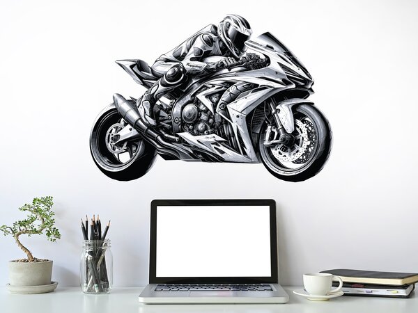 Nalepte.cz Jazdec na motorke textilní prelepiteľná nálepka na stenu arch 25 x 17 cm