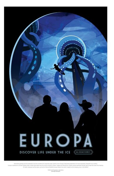 Ilustrácia Europa (Retro Planet & Moon Poster) - Space Series (NASA), (26.7 x 40 cm)