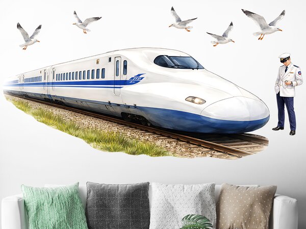 Nalepte.cz Vlak Shinkansen textilní prelepiteľná nálepka na stenu arch 75 x 32 cm