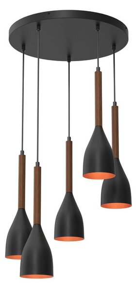 Luster na lanku MUZA 5xE27/15W/230V čierna/hnedá/medená/buk