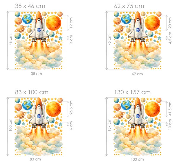 Nalepte.cz Kozmická raketa NASA textilní prelepiteľná nálepka na stenu arch 38 x 46 cm