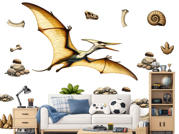 Nalepte.cz Pterodactyl textilní prelepiteľná nálepka na stenu arch 46 x 31 cm