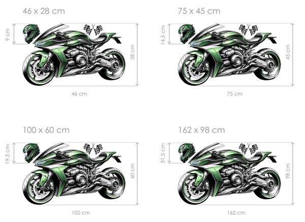 Nalepte.cz Zelená motorka textilní prelepiteľná nálepka na stenu arch 46 x 28 cm