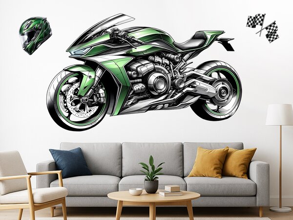 Nalepte.cz Zelená motorka textilní prelepiteľná nálepka na stenu arch 46 x 28 cm