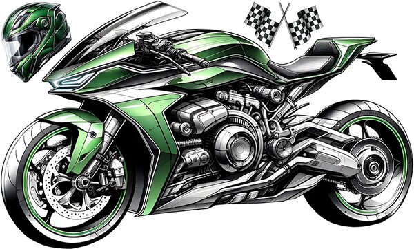 Nalepte.cz Zelená motorka textilní prelepiteľná nálepka na stenu arch 46 x 28 cm
