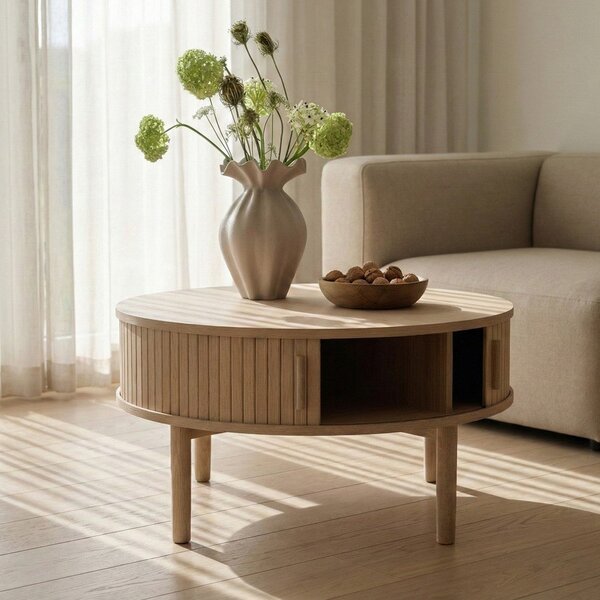 Okrúhly konferenčný stolík v dekore duba v svetlo prírodnej farbe ø 85 cm Meta – Unique Furniture