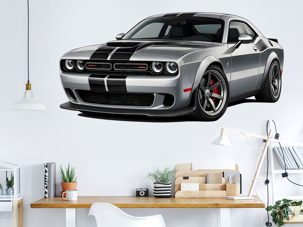 Nalepte.cz Dodge Challenger textilní prelepiteľná nálepka na stenu arch 45 x 22 cm