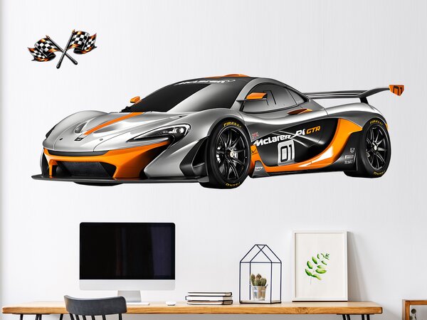 Nalepte.cz McLaren P1 GTR textilní prelepiteľná nálepka na stenu hárok 47 x 15 cm