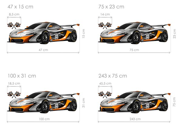 Nalepte.cz McLaren P1 GTR textilní prelepiteľná nálepka na stenu hárok 47 x 15 cm