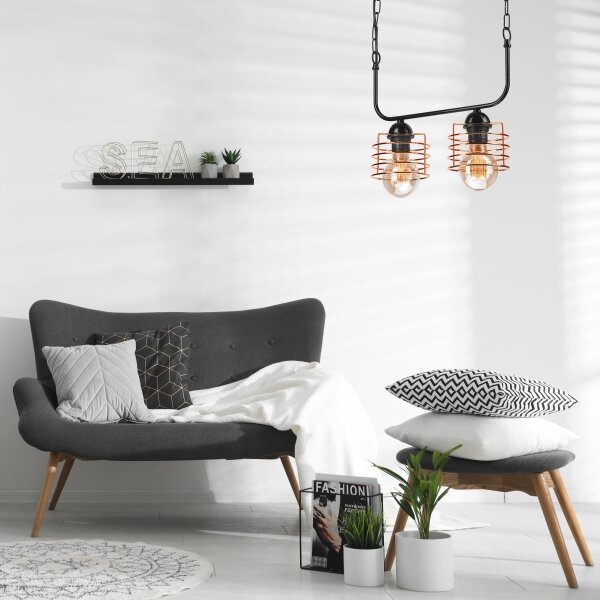Luster na reťazi MORGAN 2xE27/60W/230V čierna/medená