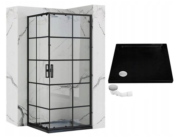 Rea Concept, sprchovací kút 80x80x190 cm, čierny profil + čierna sprchová vanička Savoy, KPL-K1004