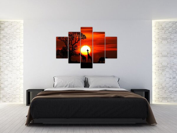 Obraz - Siluety zvierat pri západe slnka (150x105 cm)
