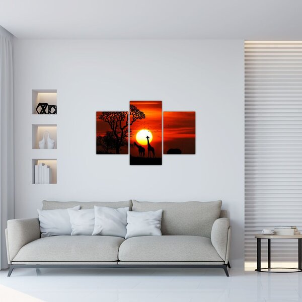Obraz - Siluety zvierat pri západe slnka (90x60 cm)