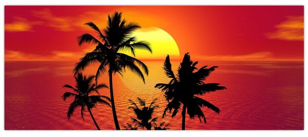 Obraz siluety ostrova s palmami (120x50 cm)