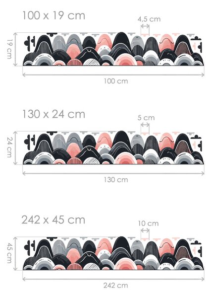 Nalepte.cz Hory ružové textilní prelepiteľné nálepky na stenu arch 75 x 14 cm