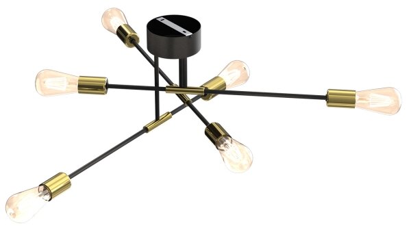 Luster na tyči FLAME 6xE27/60W/230V čierna/zlatá