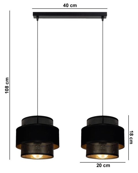 Luster na lanku NESS 2xE27/60W/230V čierna