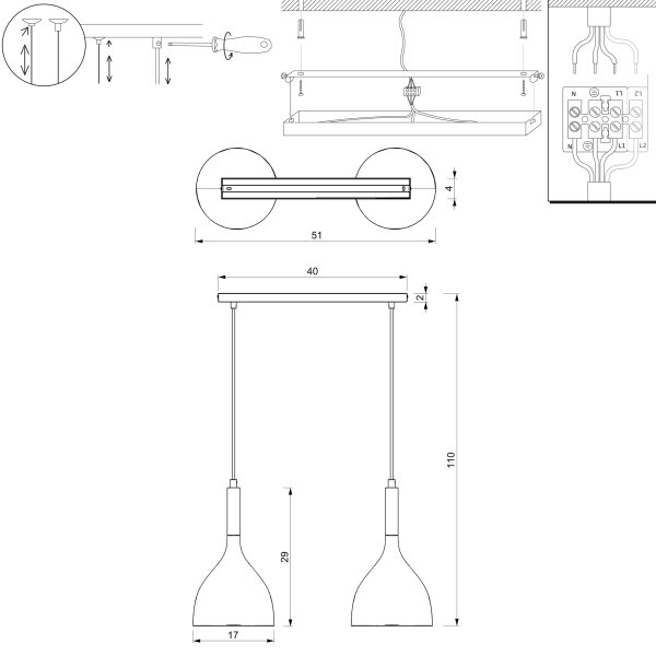 Luster na lanku NOAK 2xE27/15W/230V biela/zlatá