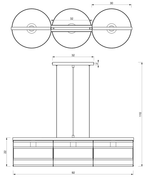 Luster na lanku RIM 3xE27/60W/230V čierna/zlatá