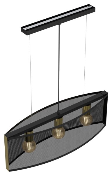 Luster na lanku KAGA 3xE27/60W/230V čierna/zlatá