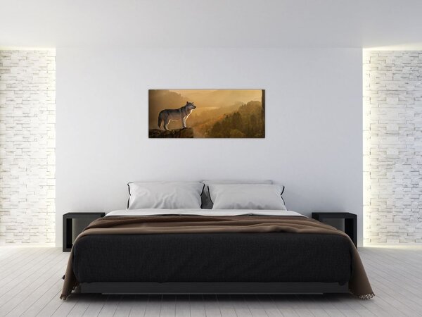 Obraz vlka na skale (120x50 cm)