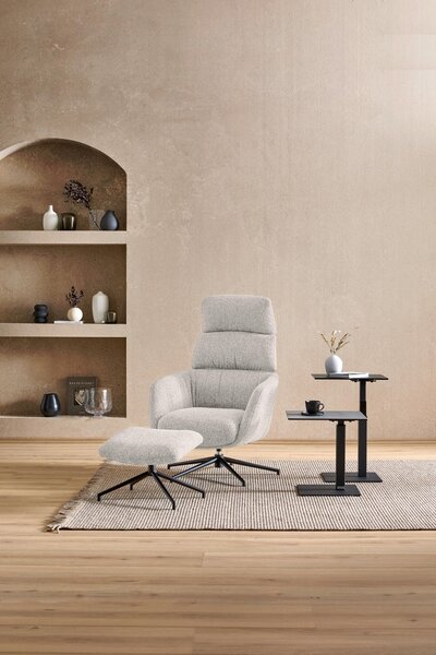 RELAXAČNÉ KRESLO S PODNOŽKOU, kov, textil, čierna, béžová Dieter Knoll - Kreslá