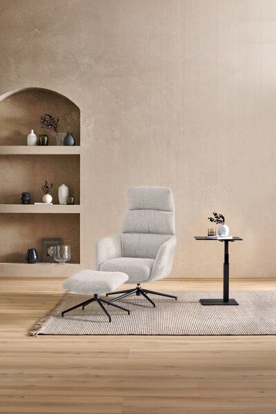 RELAXAČNÉ KRESLO S PODNOŽKOU, kov, textil, čierna, béžová Dieter Knoll - Kreslá