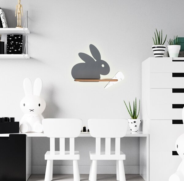 LED Detské nástenné svietidlo s poličkou RABBIT LED/4W/230V šedá/biela/drevo