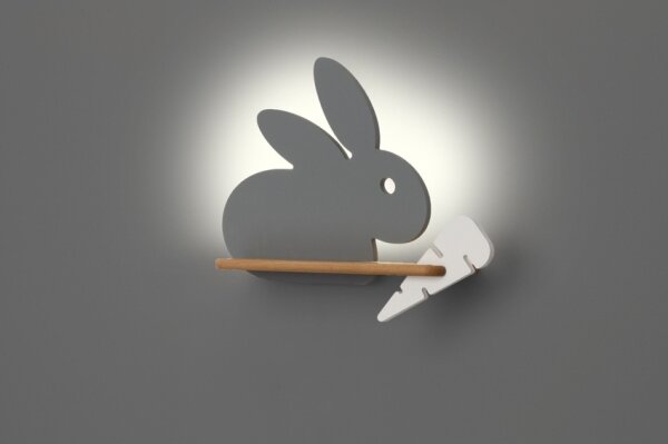 LED Detské nástenné svietidlo s poličkou RABBIT LED/4W/230V šedá/biela/drevo