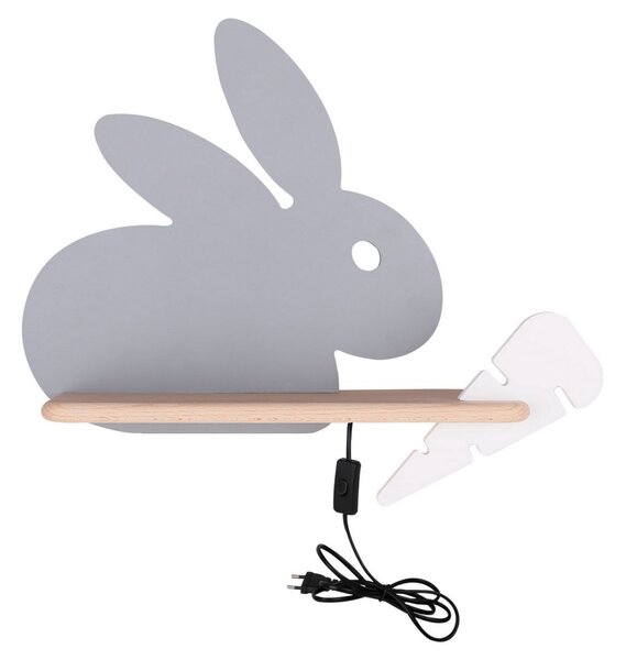 LED Detské nástenné svietidlo s poličkou RABBIT LED/4W/230V šedá/biela/drevo