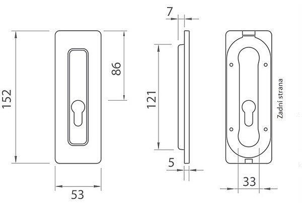 Mušle na posuvné dvere MP TI 4181 5S - PZ (T), MP T (titán)