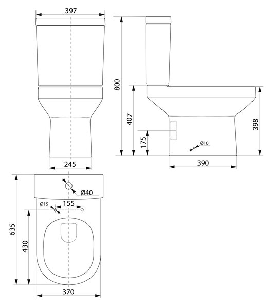 Aqualine Aqualine, VERMET WC kombi mísa, spodný/zadný odpad, biela, VR038