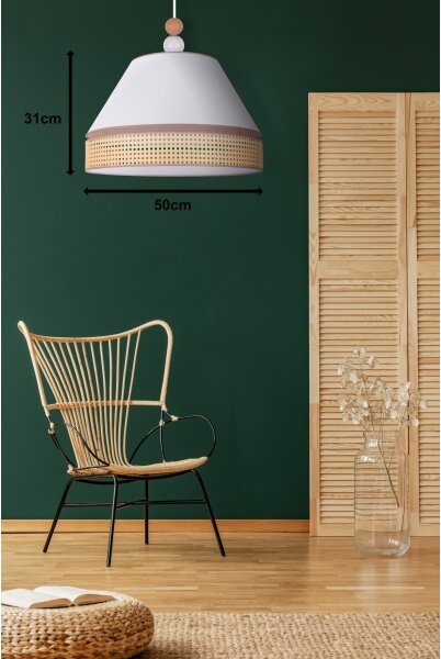 Duolla - Luster na lanku AVIGNON 1xE27/15W/230V pr. 50 cm biela/ratan