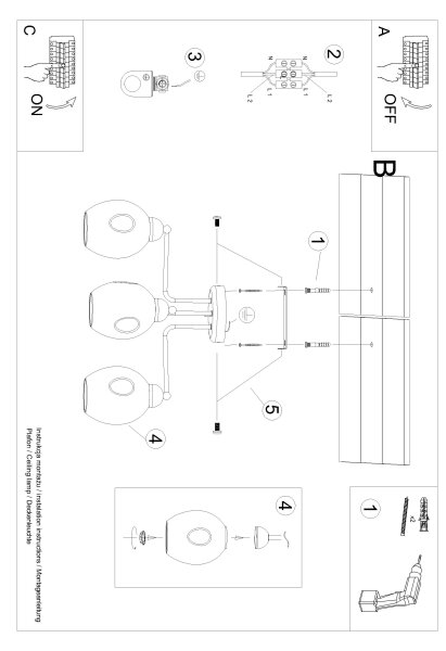Sollux SL.1144 - Luster na tyči FILLAN 3xE27/60W/230V čierna