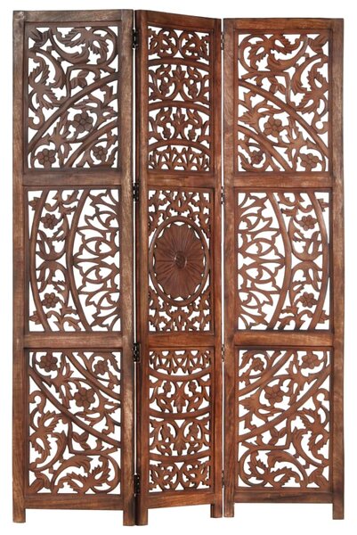 Ručne vyrezávaný 3-panelový paraván hnedý 120x165 cm mangovníkový masív