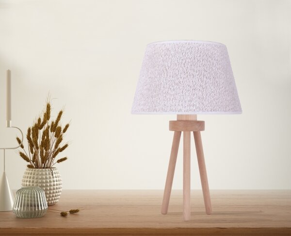 Duolla - Stolná lampa BOUCLE 1xE27/15W/230V pr. 28 cm biela/drevo