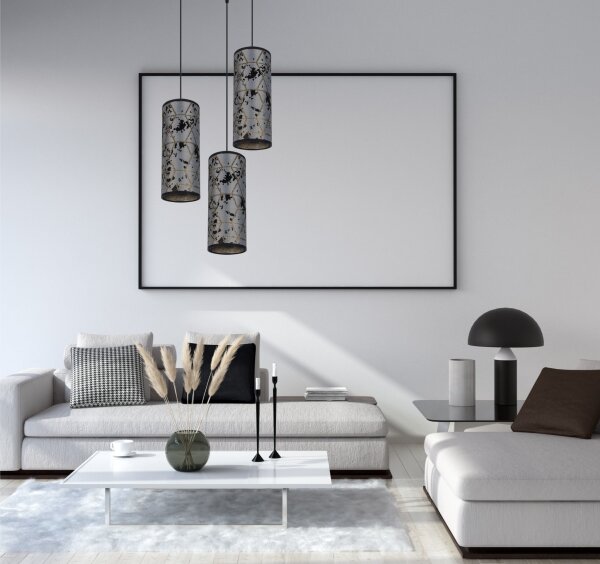 Luster na lanku AVALO 3xE27/60W/230V pr. 35 cm šedá/čierna