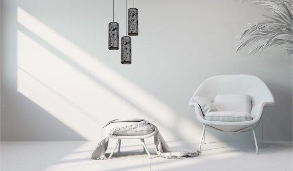 Luster na lanku AVALO 3xE27/60W/230V pr. 35 cm šedá/čierna