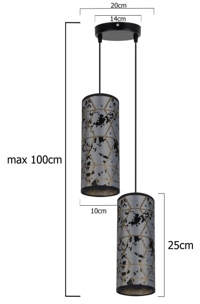 Luster na lanku AVALO 2xE27/60W/230V pr. 20 cm šedá/čierna