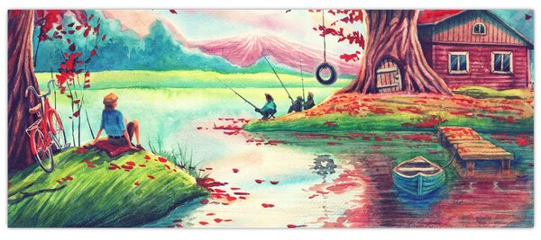 Obraz - Aquarel, Zátoka v horskej dedinke (120x50 cm)