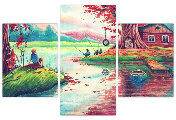 Obraz - Aquarel, Zátoka v horskej dedinke (90x60 cm)