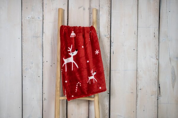 Červená vianočná televízna deka z mikroplyšu 200x150 cm Dasher - My House